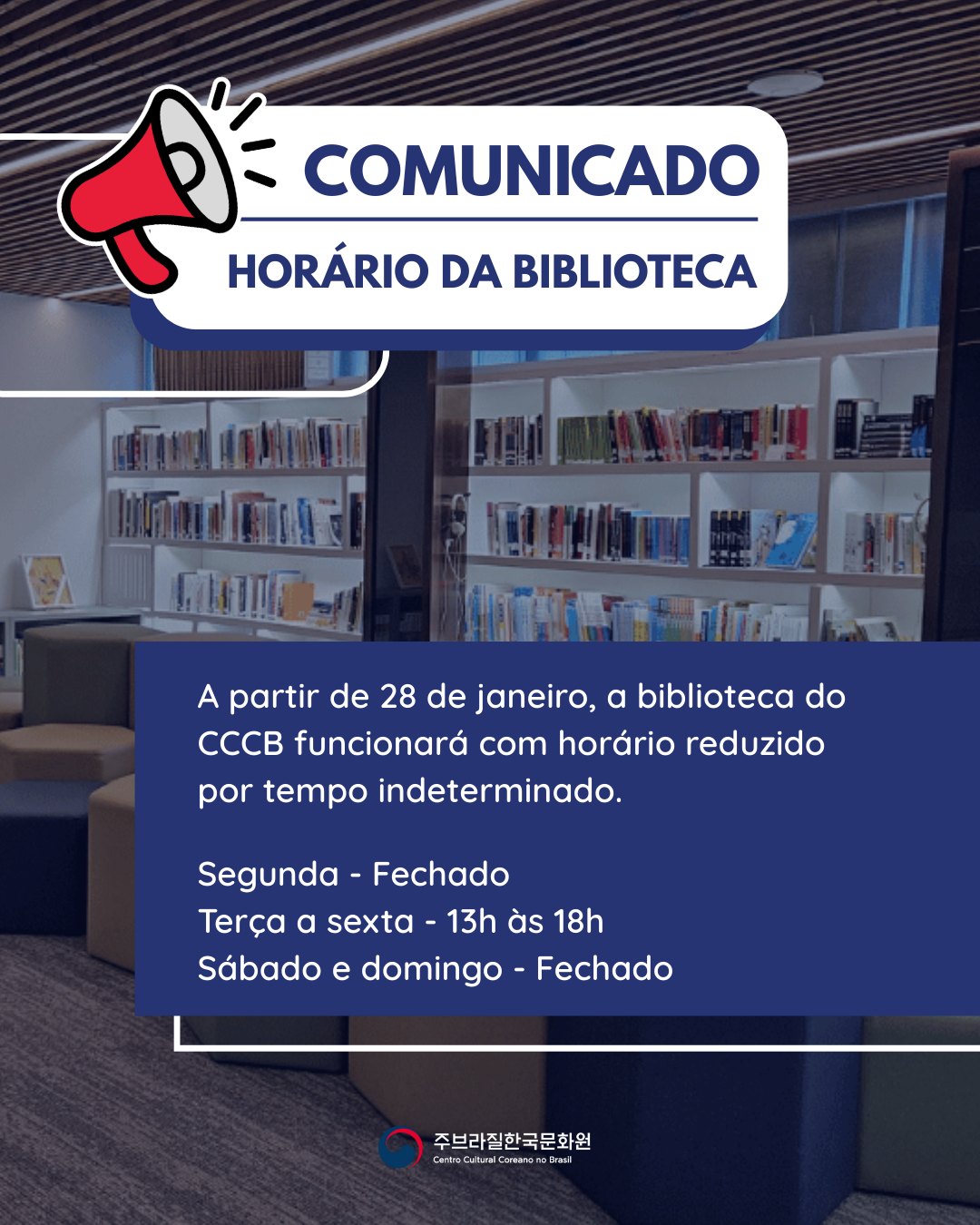[COMUNICADO] Alteração do horário de funcionamento da biblioteca